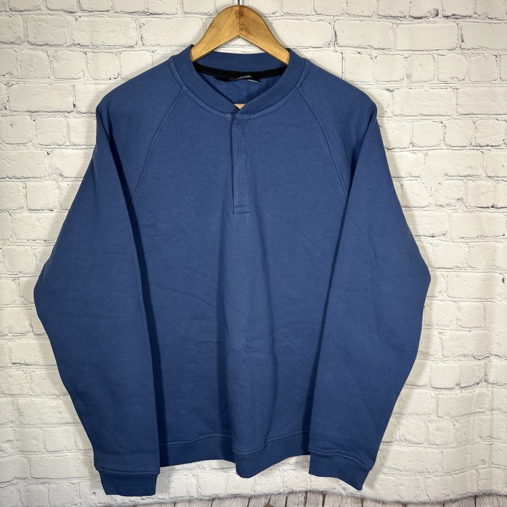 American Giant Mens Snap Henley‎ Sweatshirt Blue Cotton Fleece USA Medium
